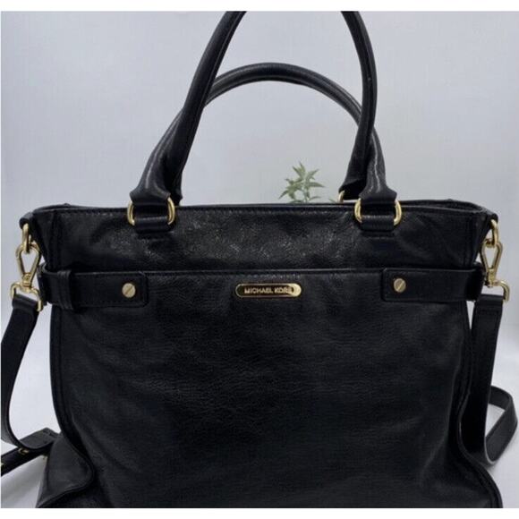 MICHAEL KORS Naomi Large Satchel‎ Black Luxury Leather Zippers Handbag Purse Bag - Picture 3 of 12